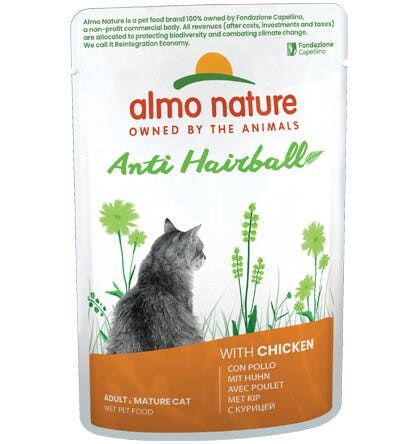 Almo Nature Anti-Hairball, nourriture humide au poulet frais pour chats adultes, sachet de 70 g
