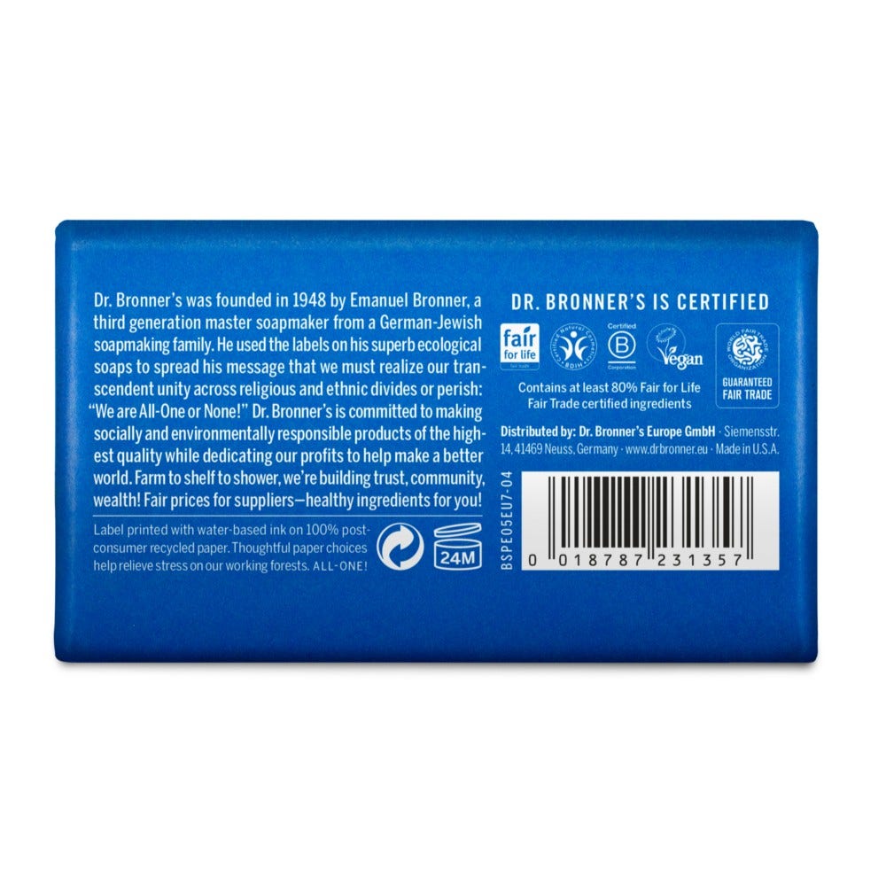 Dr. Bronner's Puro Sapone Solido Bio Menta Piperita 140g