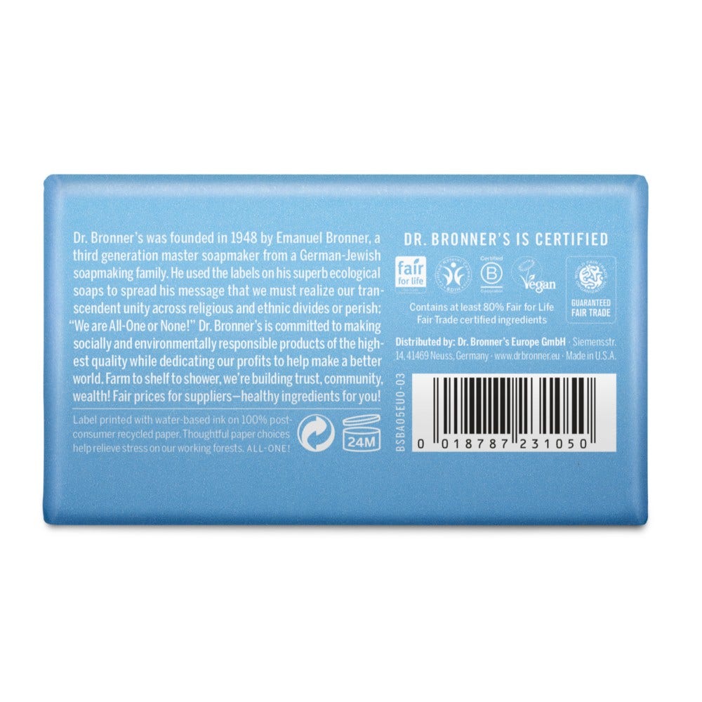 Dr. Bronner's Puro Sapone Solido Bio Senza Profumo 140g