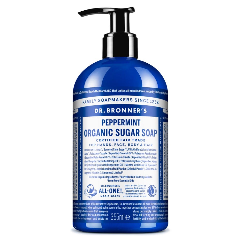 Dr. Bronner's Sapone Di Zucchero Bio Menta Piperita 355ml