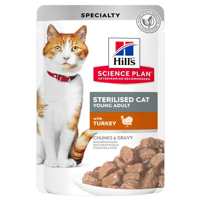 Hill's Science Plan Sterilised Cat Young & Adult Bouchées à la dinde pour chats, sachet de 85 g
