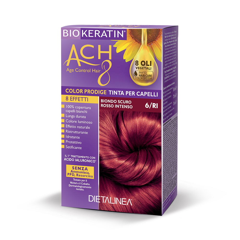 Biokeratin Ach8 Tinta per Capelli Biondo Scuro Rosso Intenso 6/RI