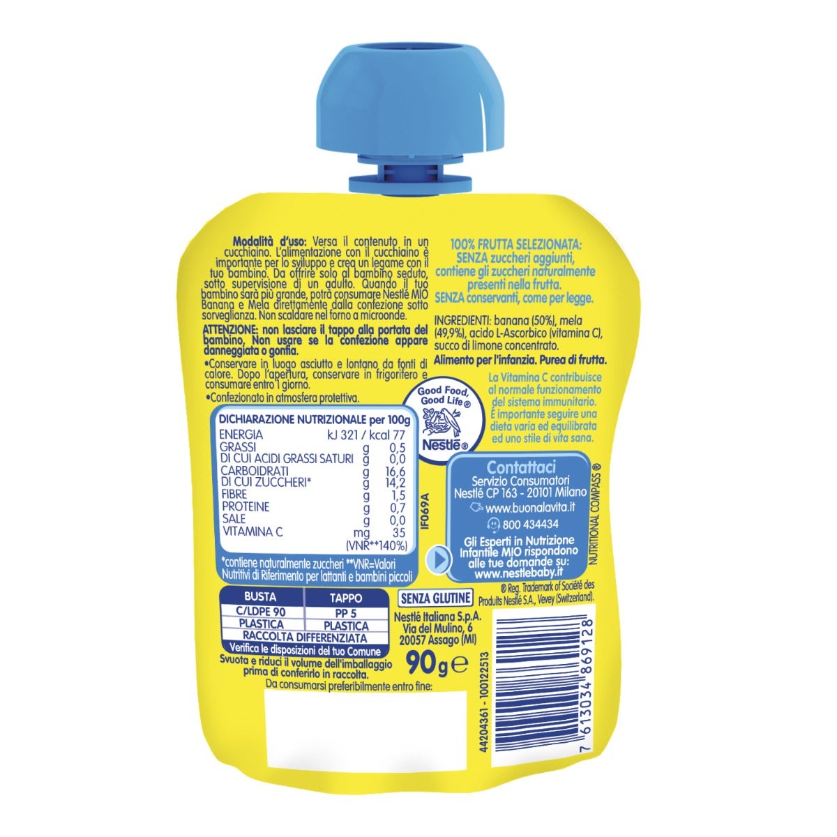 Nestlé Mio Merenda 100% Frutta Banana E Mela Da Spremere Pouch 90ml