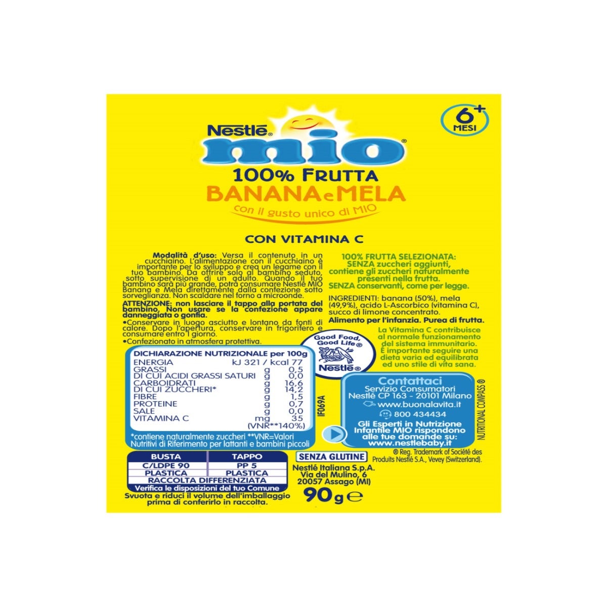 Nestlé Mio Merenda 100% Frutta Banana E Mela Da Spremere Pouch 90ml