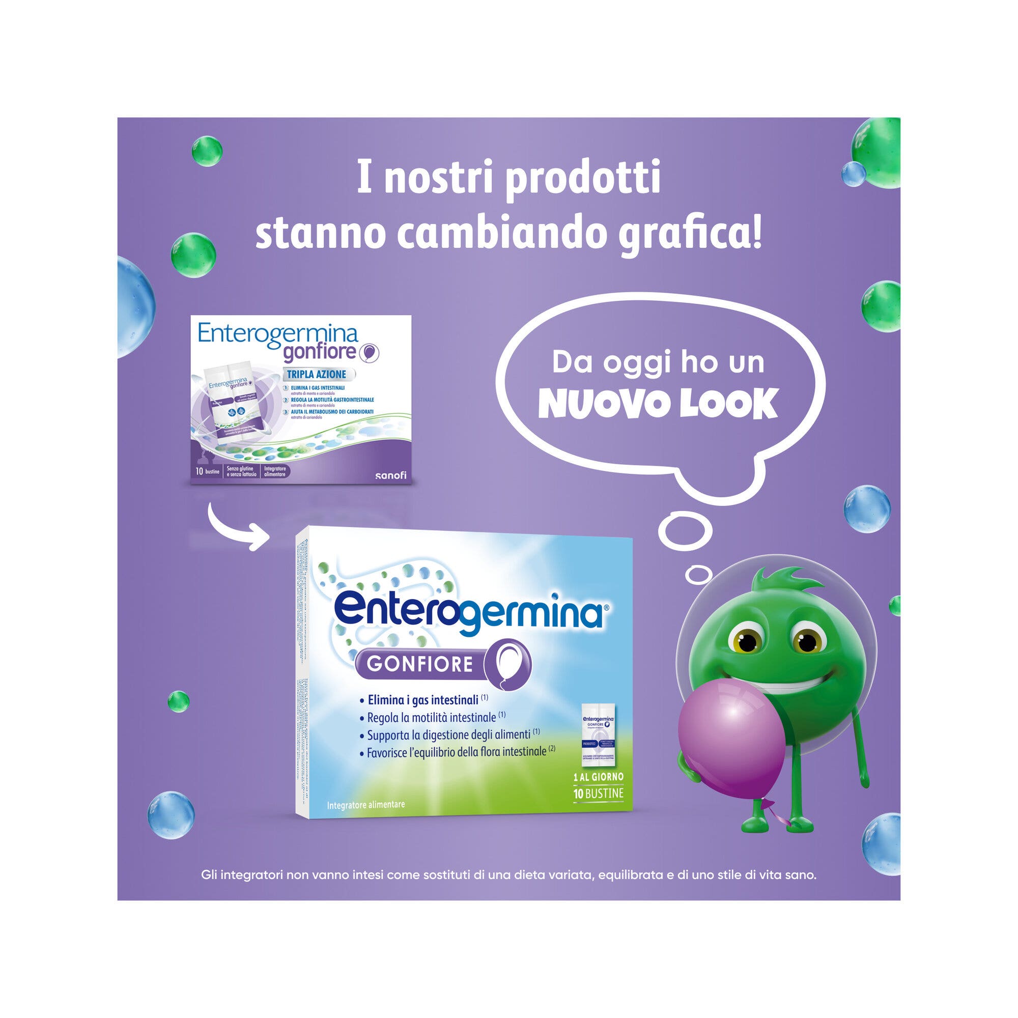 Enterogermina Gonflements Probiotiques Enzymes digestives Ferments lactiques Adultes Contre les ballonnements abdominaux 10 sachets