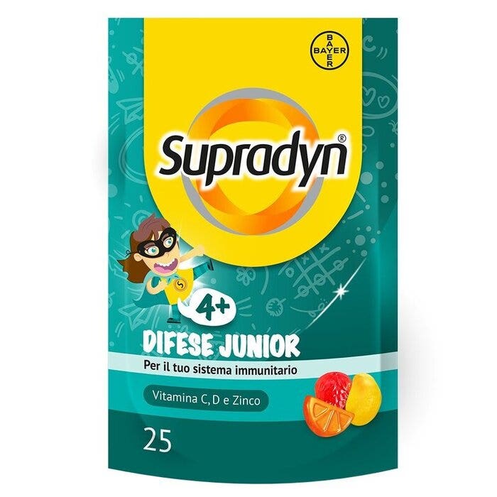 Supradyn Défenses Junior Complément alimentaire pour le système immunitaire avec vitamines C, D et zinc 25 bonbons gélifiés