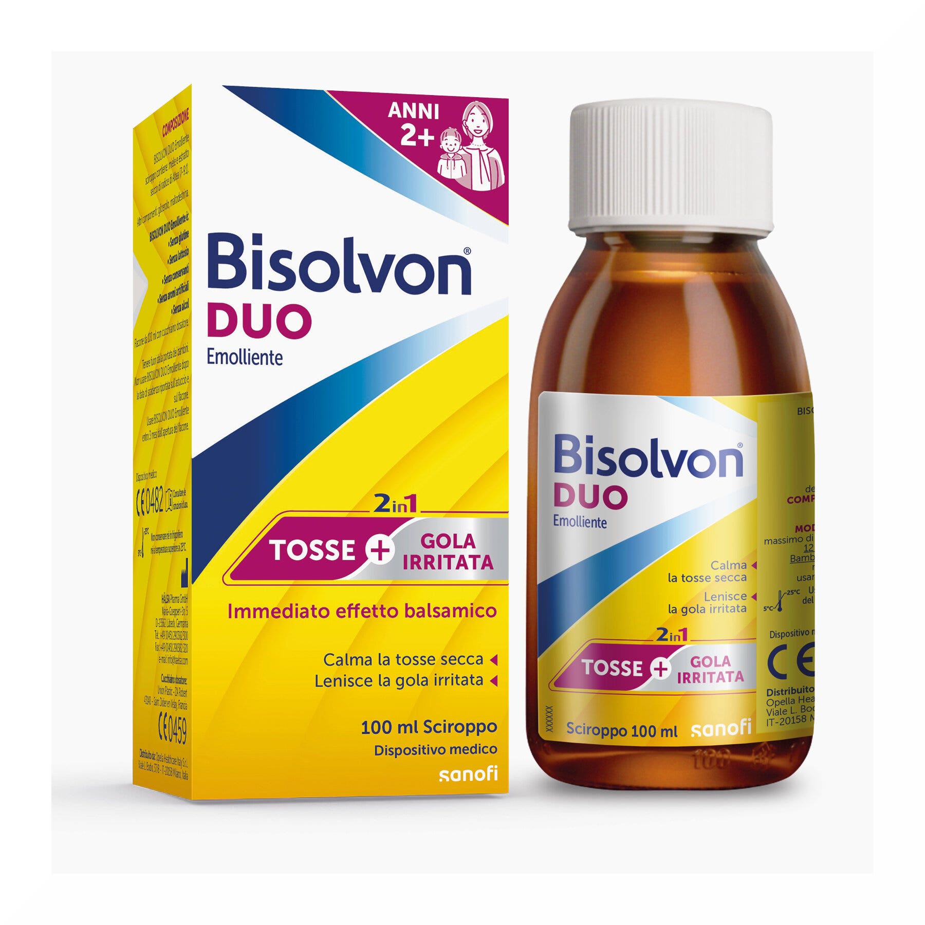 Bisolvon Duo Émollient Sirop contre la toux et la gorge irritée 100 ml