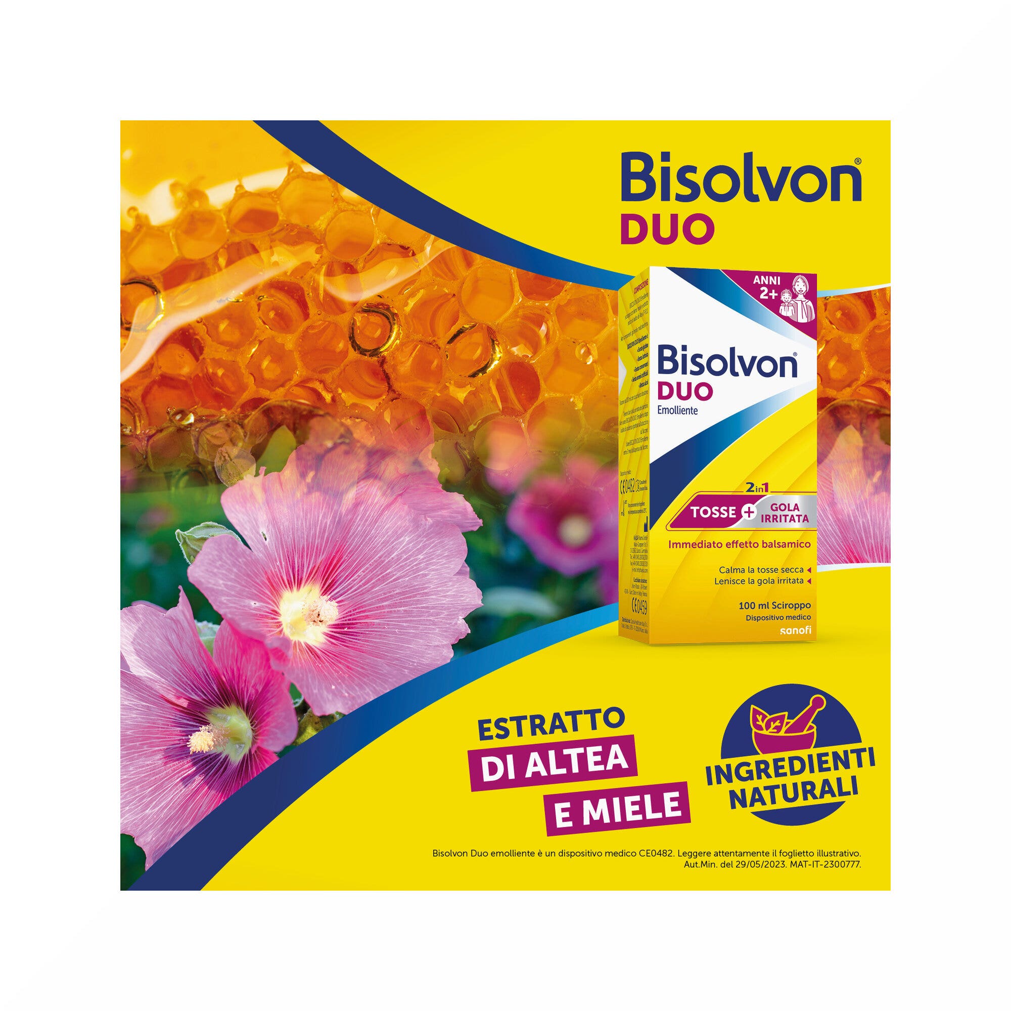 Bisolvon Duo Émollient Sirop contre la toux et la gorge irritée 100 ml