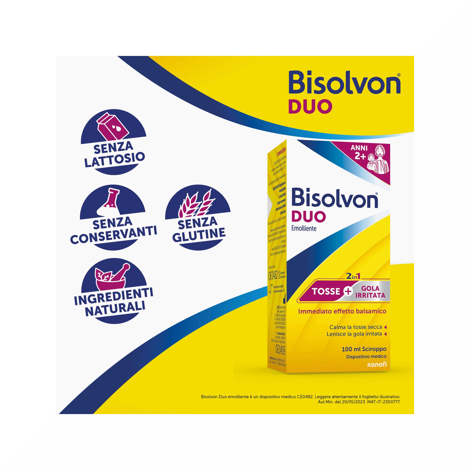 Bisolvon Duo Émollient Sirop contre la toux et la gorge irritée 100 ml
