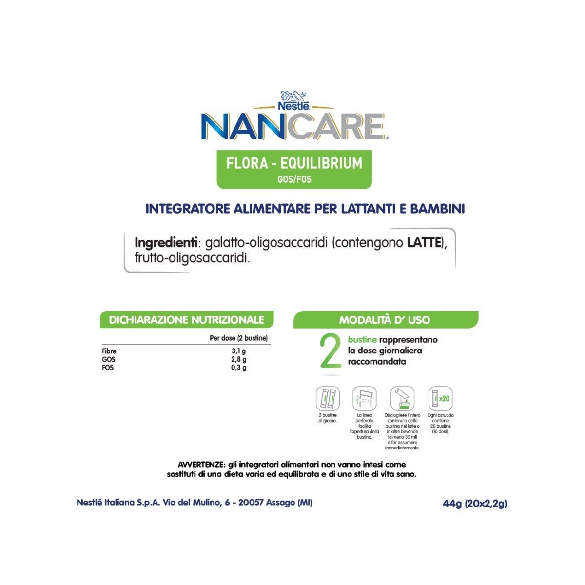 Nestlé Nancare Flora-equilibrium Complément alimentaire pour nourrissons et enfants dès la naissance 20 sachets de 2