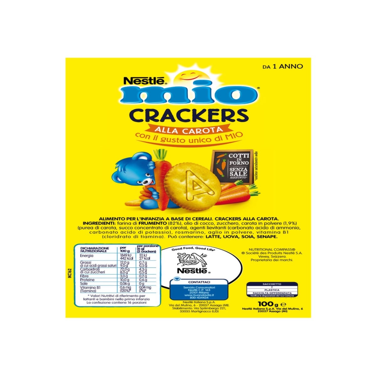 Nestlé Mio Crackers Alla Carota Da 12 Mesi Sacchetto 100g
