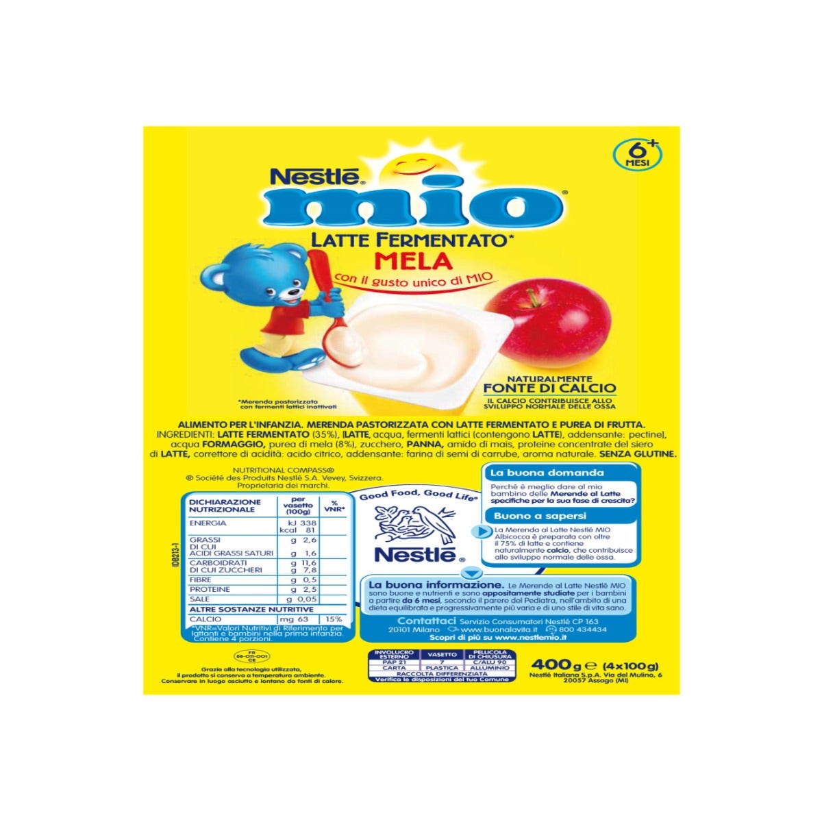 Nestlé Mio Merenda Latte Fermentato Mela 4 Vasetti Da 100g