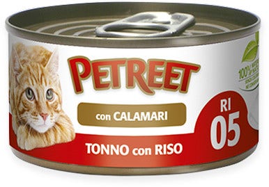 Petreet Tonno Riso Con Calamari Cibo Umido Per Gatti Adulti Lattina 85g