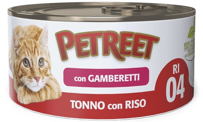 Petreet Tonno Riso Con Gamberetti Cibo Umido Per Gatti Adulti Lattina 85g