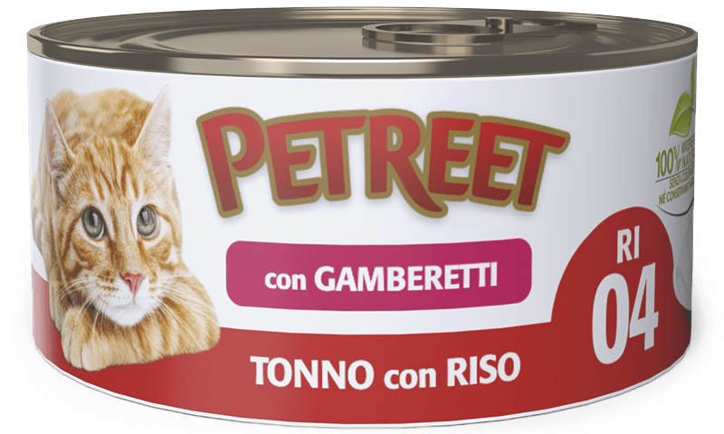 Petreet Tonno Riso Con Gamberetti Cibo Umido Per Gatti Adulti Lattina 85g
