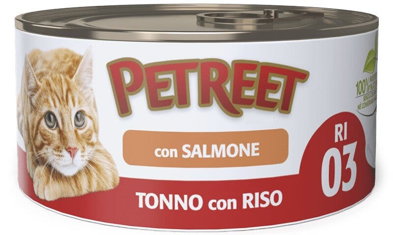 Petreet Tonno Riso Con Salmone Cibo Umido Per Gatti Adulti Lattina 85g