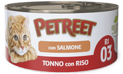 Petreet Tonno Riso Con Salmone Cibo Umido Per Gatti Adulti Lattina 85g