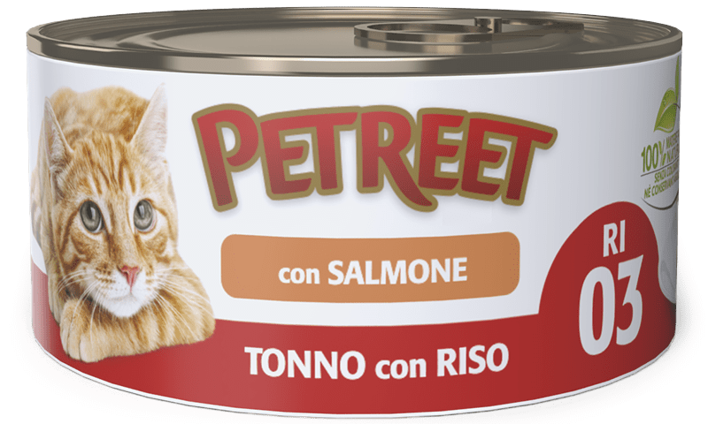 Petreet Tonno Riso Con Salmone Cibo Umido Per Gatti Adulti Lattina 85g