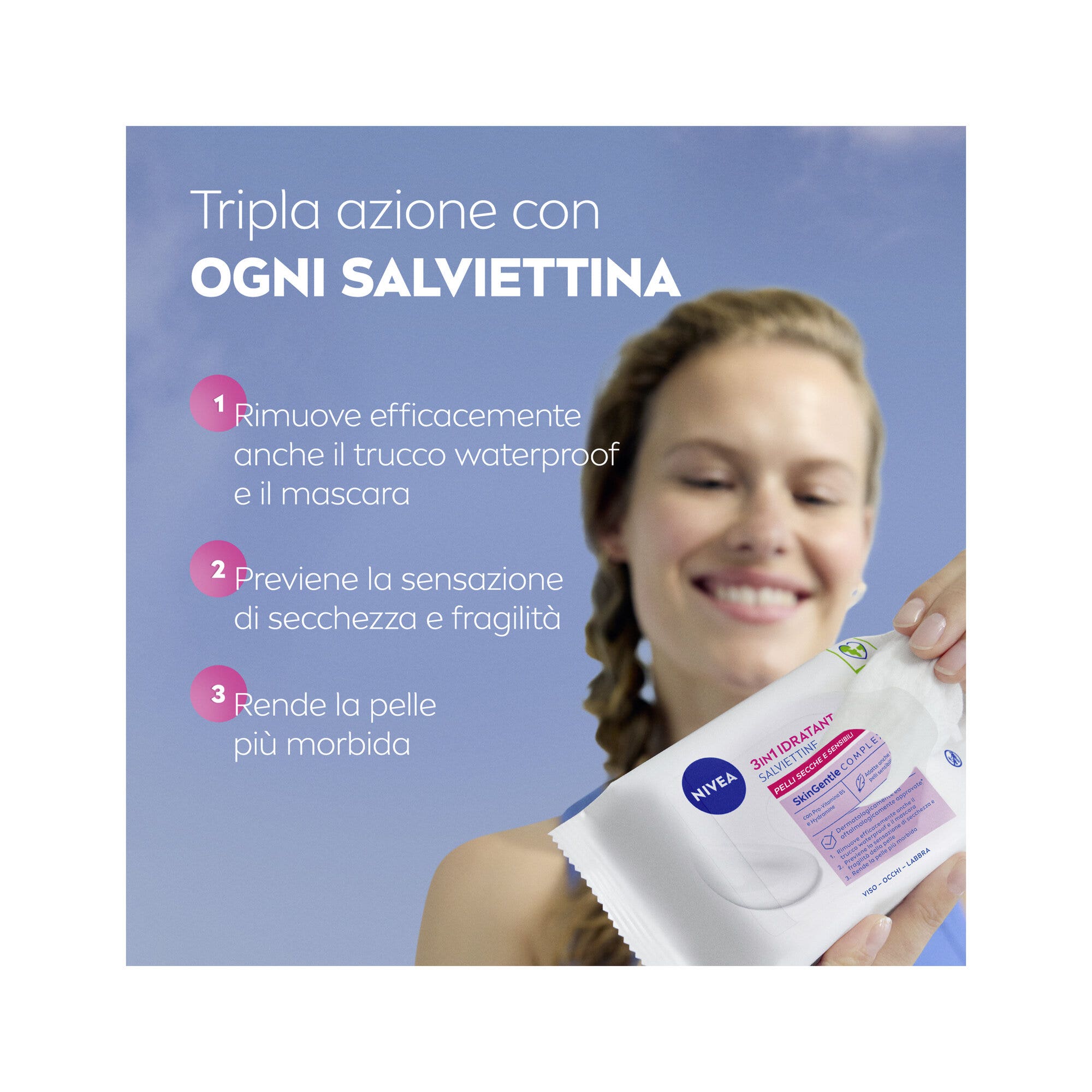 Nivea Salviettine Struccanti 3in1 Idratanti Salviette Struccanti per Pelli Secche 25 Pezzi