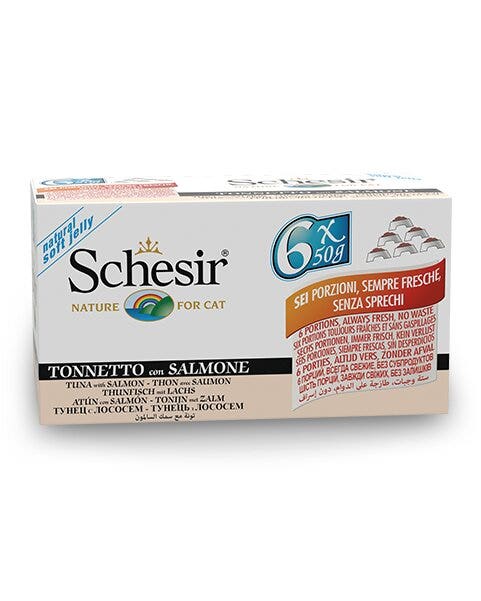 Schesir Tonnetto Con Salmone Cibo Umido Gatti Adulti Multipack 6x50g