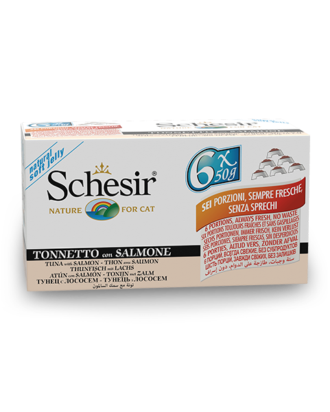 Schesir Tonnetto Con Salmone Cibo Umido Gatti Adulti Multipack 6x50g