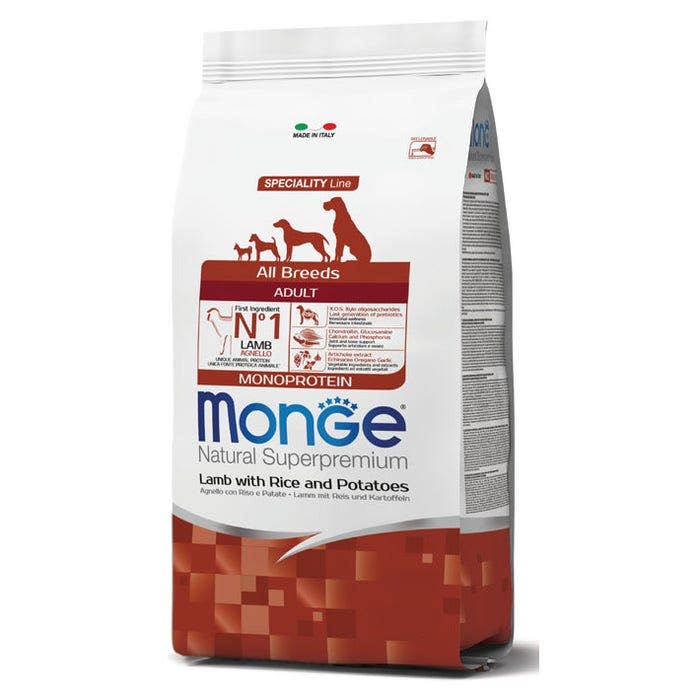 Monge Agneau, Riz et Pommes de Terre 12 kg : Croquettes pour chiens adultes