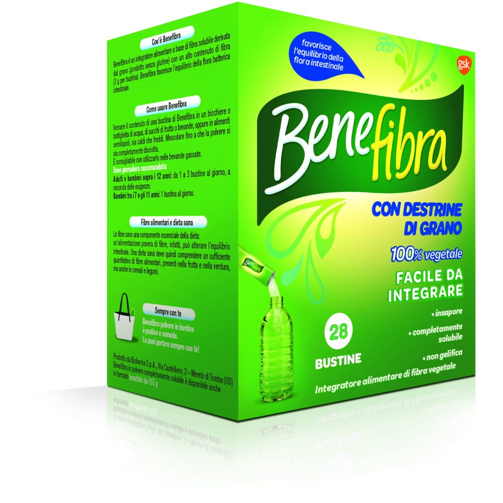 Benefibra Polvere Integratore Intestino Fibre Vegetali Gonfiore Addominale Colon Irritabile 28 Bustine