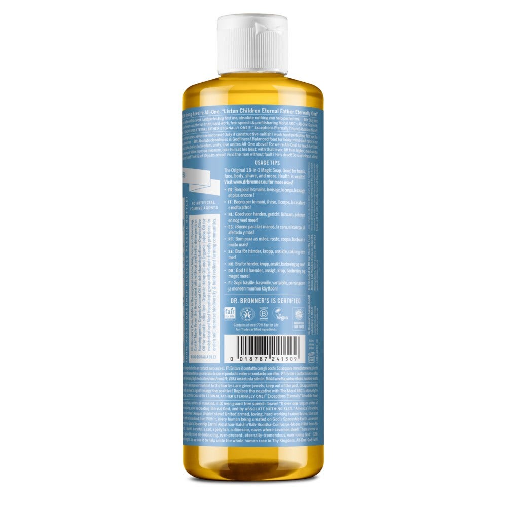 Dr. Bronner's Sapone Liquido Bio 18 in 1 Senza Profumo 475ml