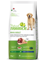 Natural Trainer Crocchette Prosciutto Crudo/Riso Per Cani Adulti Taglia Grande Sacco 12kg
