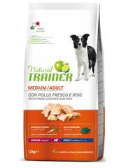 Natural Trainer Crocchette Pollo/Riso/Alga Spirulina Per Cani Adulti Taglia Media Sacco 12kg