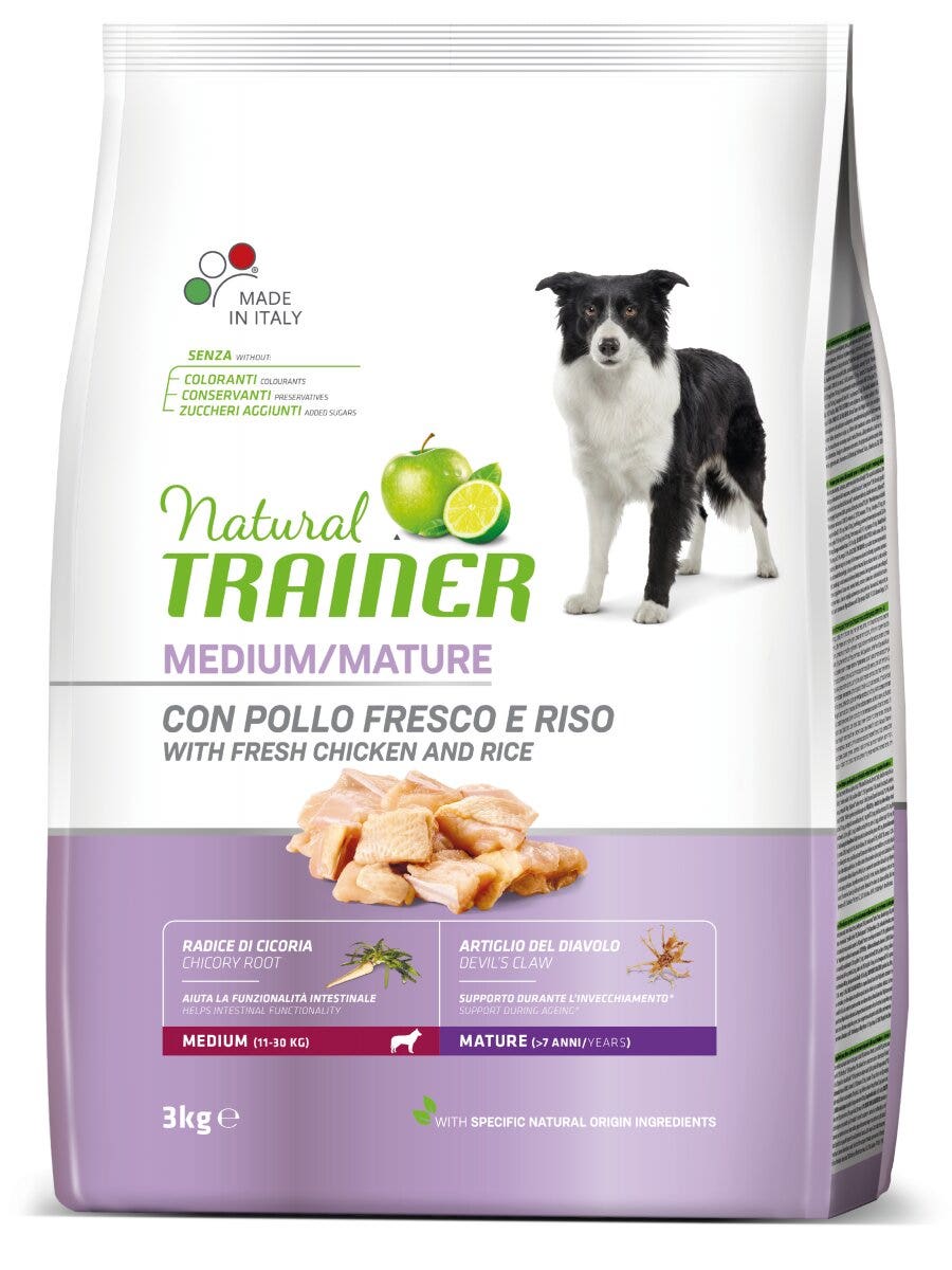 Natural Trainer Crocchette Pollo Fresco Per Cani Adulti Taglia Media Sacco 3kg