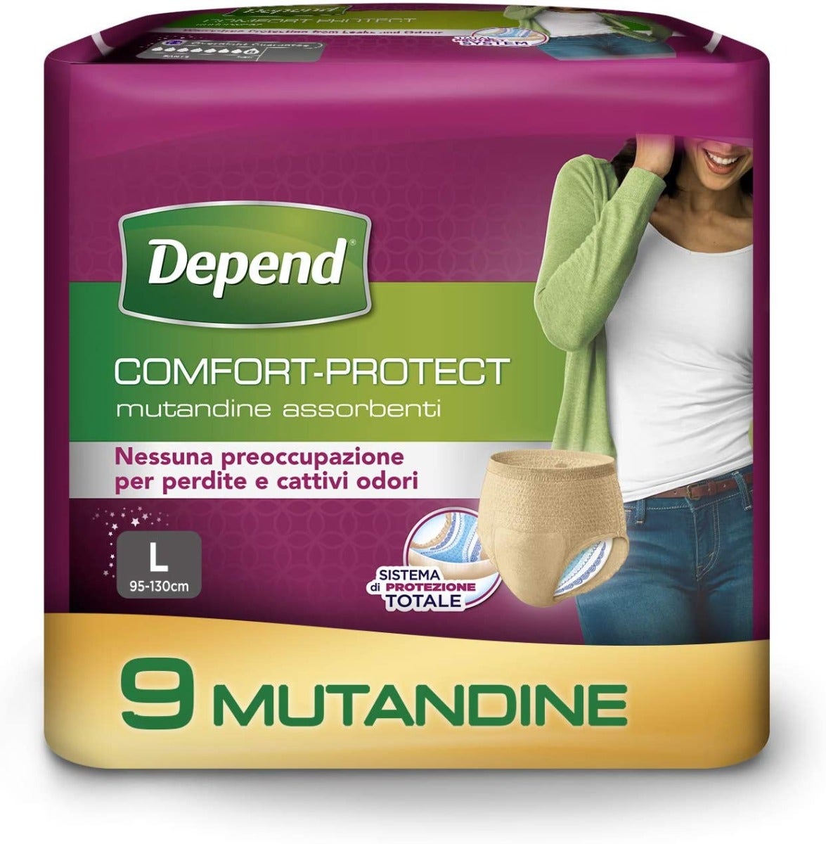 Depend Comfort-Protect Mutandine Assorbenti Donna Taglia L  9 Pezzi