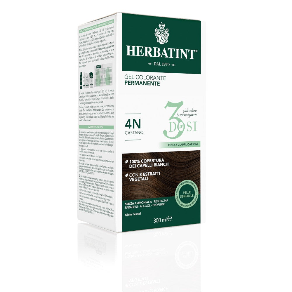 Herbatint Teinture Capillaire Gel Permanente 4N Châtain 300 ml 3 doses
