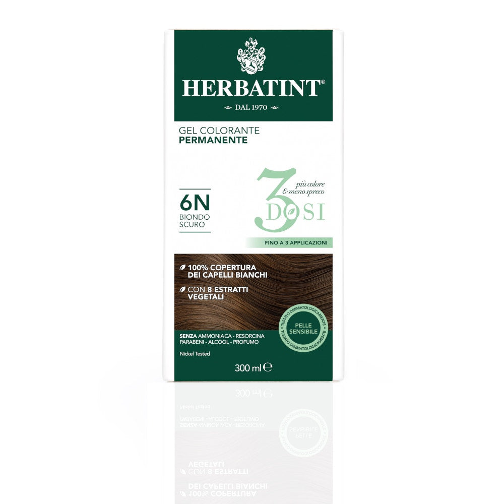 Herbatint Tintura Per Capelli Gel Permanente 6N Biondo Scuro 300ml 3 Dosi