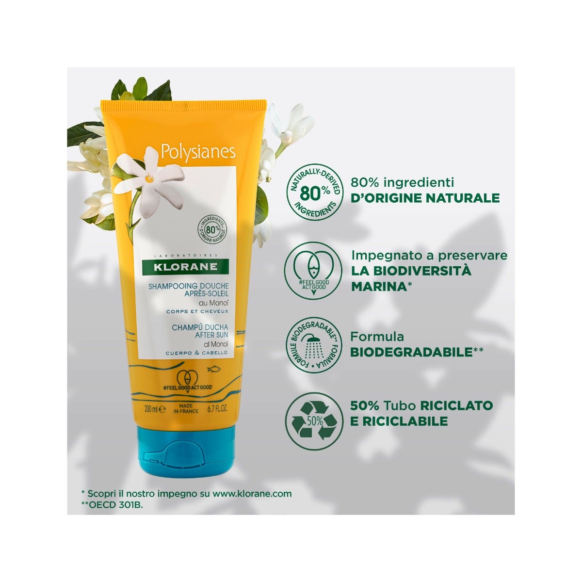 Klorane Shampoo Doccia Doposole Corpo Capelli 200ml