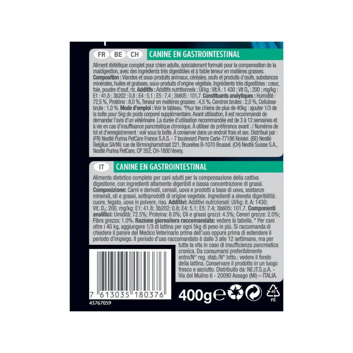 Purina Pro Plan Veterinary Diets Umido Cane EN Gastrointestinal Lattina 400g