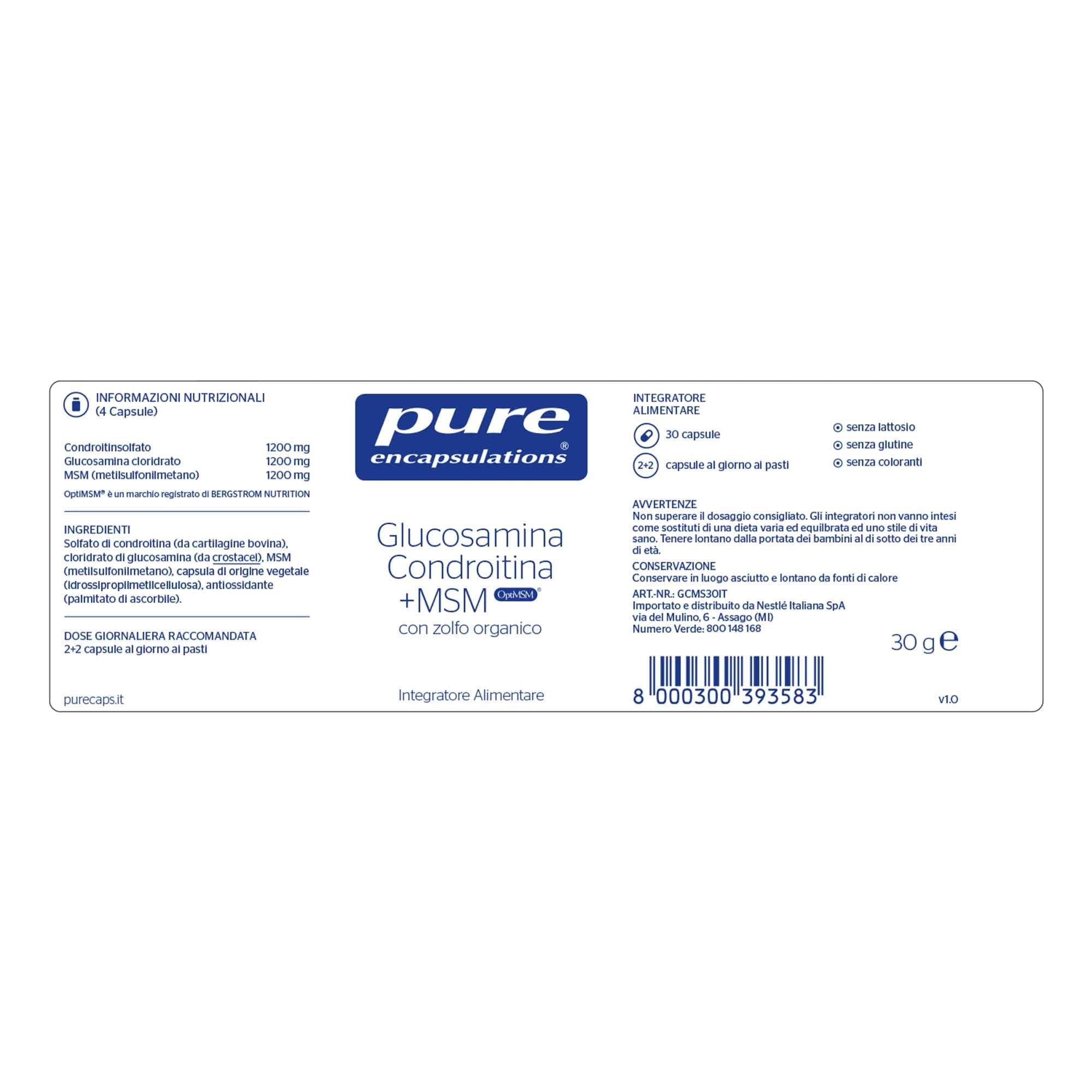 Pure Encapsulations Glucosamina Condroitina +MSM 30 Capsule
