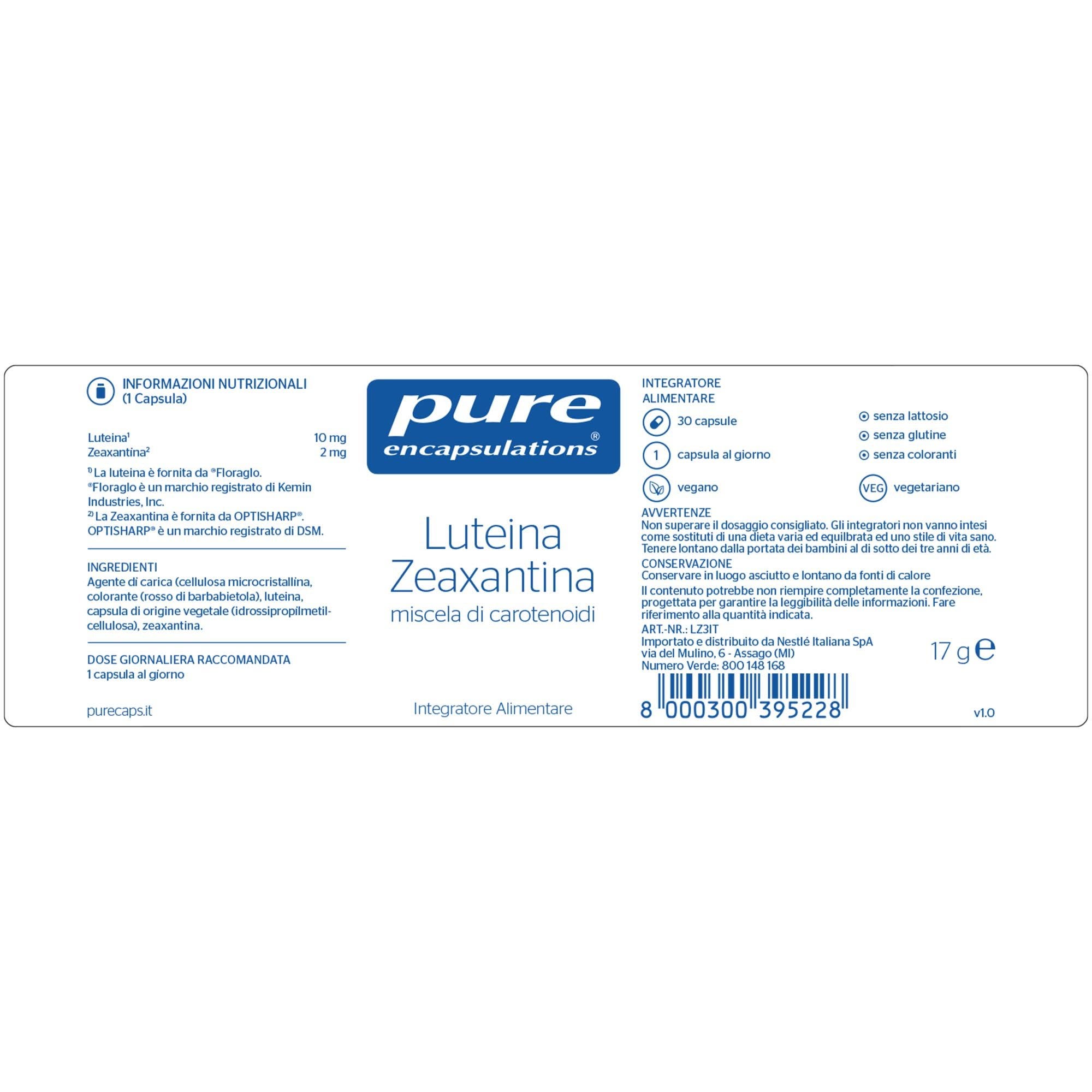 Pure Encapsulations Luteina Zeaxantina 30 Capsule