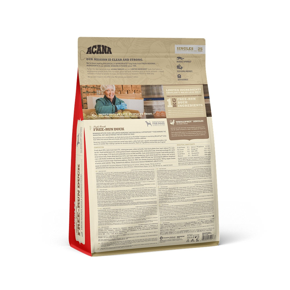 Acana Cane Free-Run Duck Singles Crocchette Anatra e Pera Sacco 2kg
