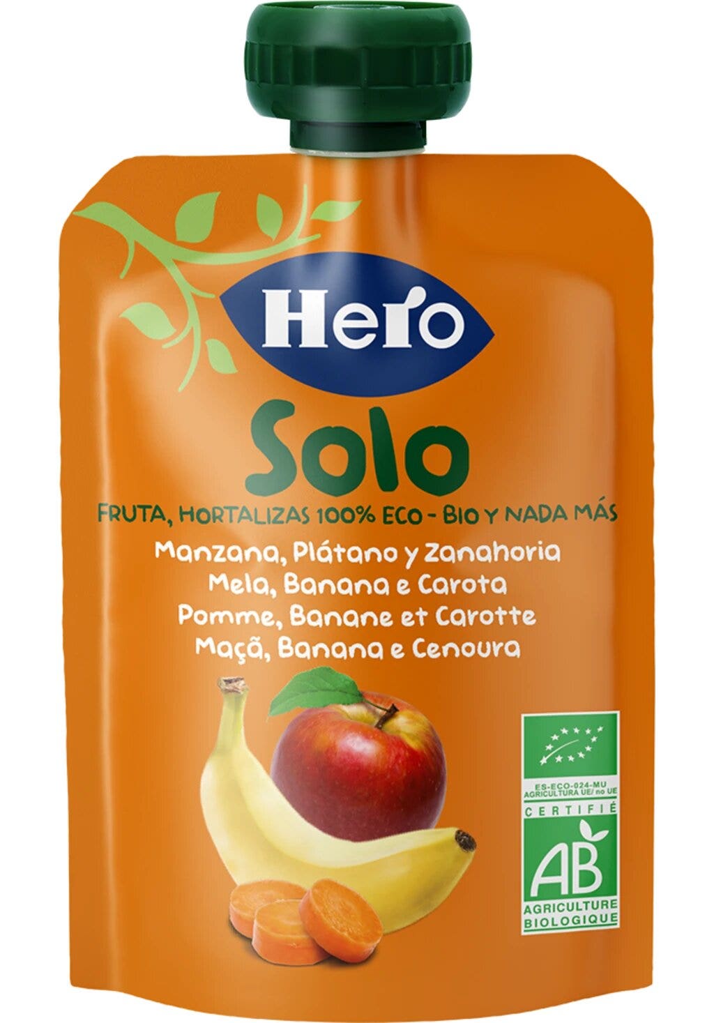 Hero Solo Smoothie aux fruits : pomme, banane et carotte, 100 % bio, 100 g