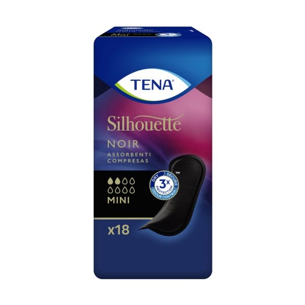 Tena Silhouette Noir Mini Serviettes hygiéniques noires pour incontinence légère 18 pièces