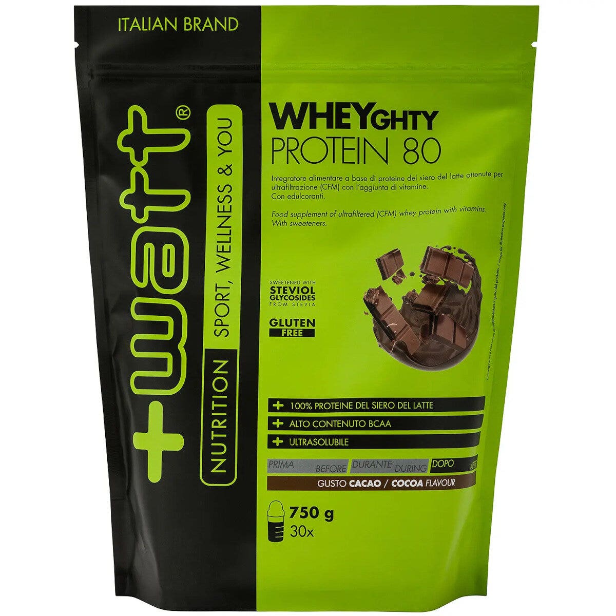 +Watt Wheyghty Protein 80 Doypack Gusto Cacao 750g
