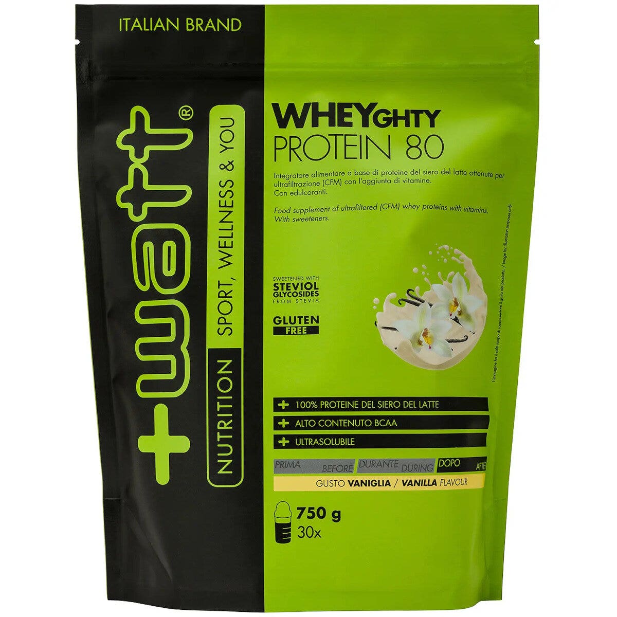'+Watt Wheyghty Protein 80 sachets individuels, saveur vanille, 750 g
