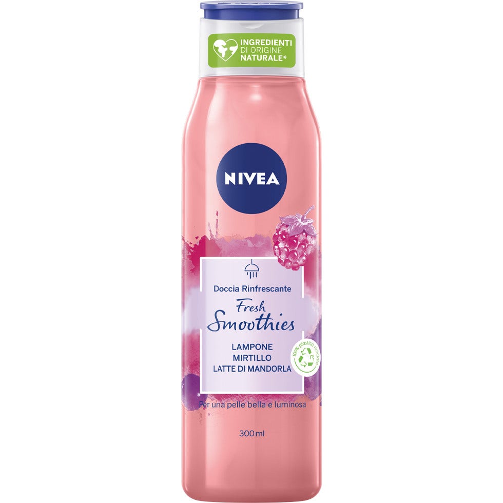 Nivea Gel douche Fresh Smoothies Framboise & Myrtille, gel moussant aux ingrédients naturels, 300 ml