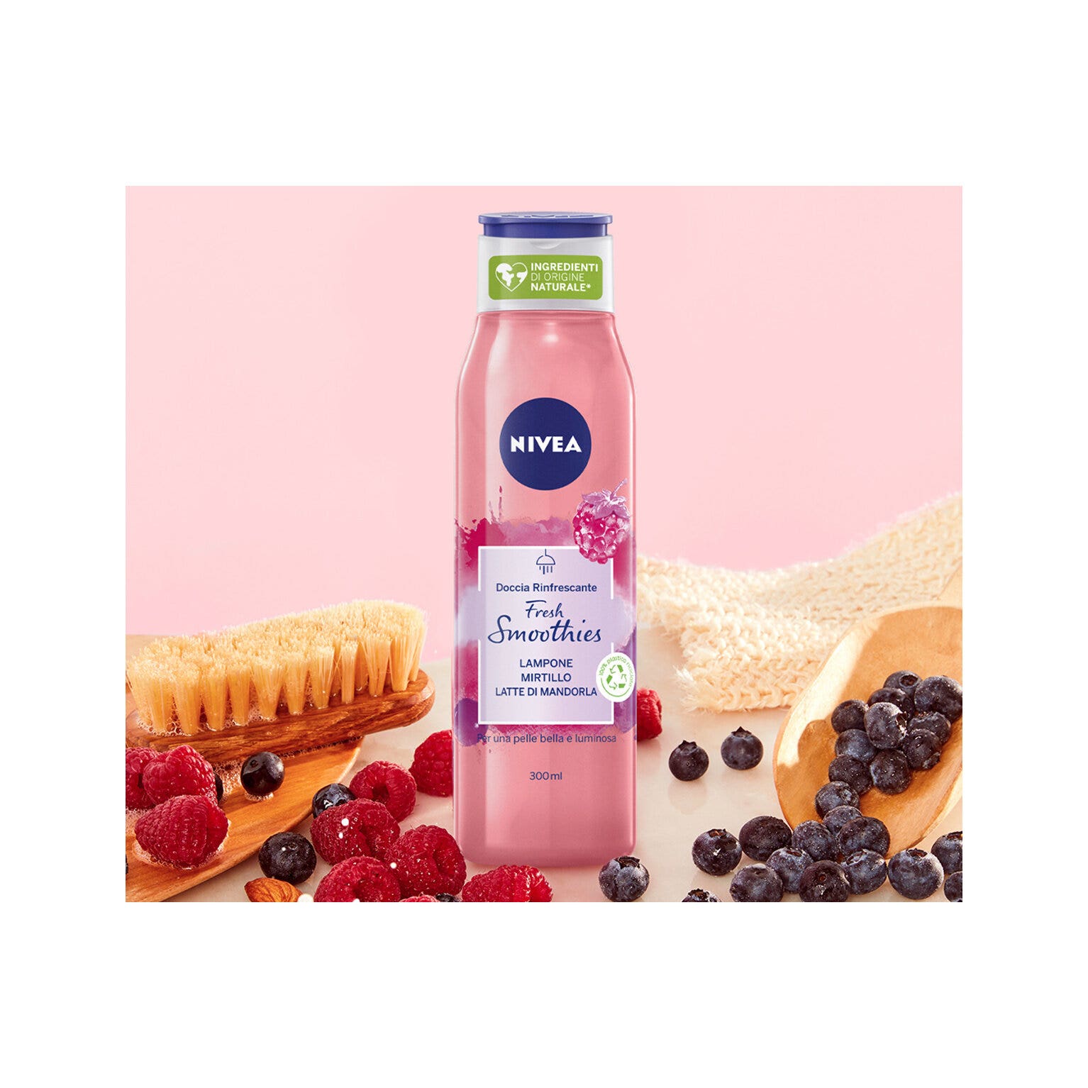 Nivea Gel douche Fresh Smoothies Framboise & Myrtille, gel moussant aux ingrédients naturels, 300 ml