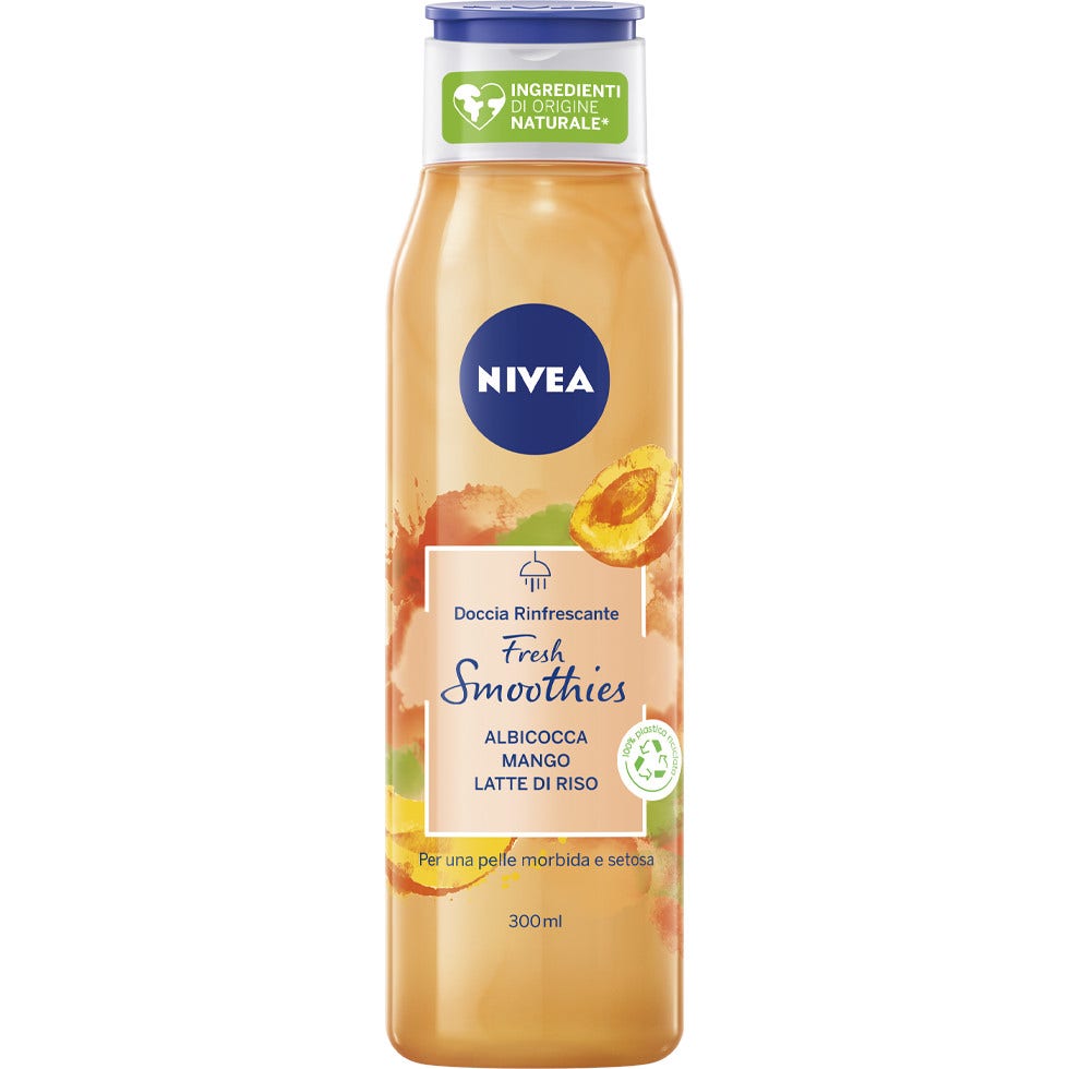 Gel douche Nivea Fresh Smoothies Abricot & Mangue, mousse de bain aux ingrédients naturels 300 ml