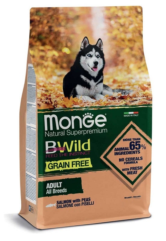 Monge Natural SuperPremium Grain Free Formula All Breeds Saveur Saumon et Pois Croquettes pour Chiens Adultes Sac de 12 kg