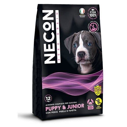 Necon Zero Grain Puppy & Junior Croquettes au poisson et aux pois pour chiots, sac de 12 kg