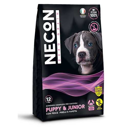 Necon Zero Grain Puppy & Junior Croquettes au poisson et aux pois pour chiots, sac de 12 kg