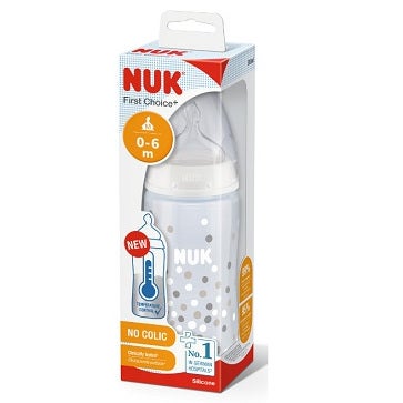 Nuk First Choice Biberon avec contrôle de température, tétine en silicone, 0-6 mois, 1 pièce